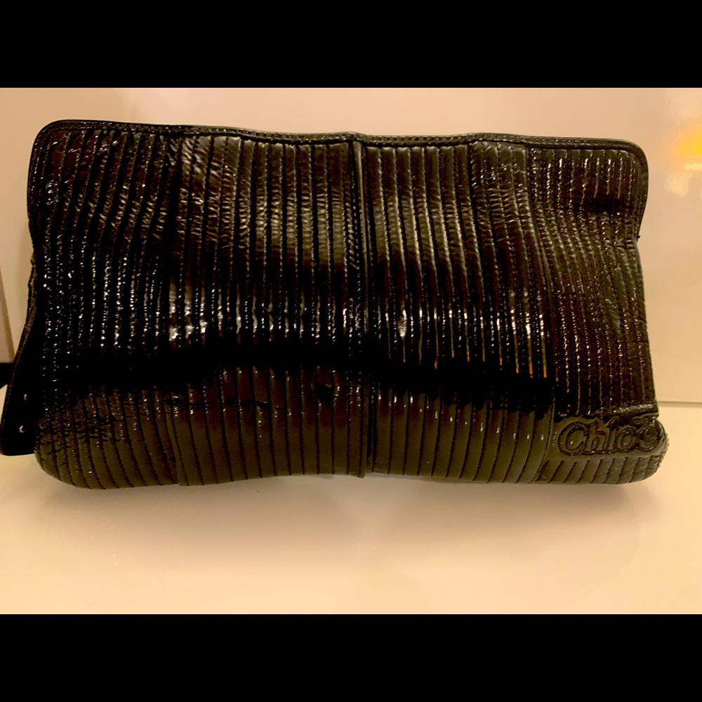 Chloe Black patent leather strapless evening bag